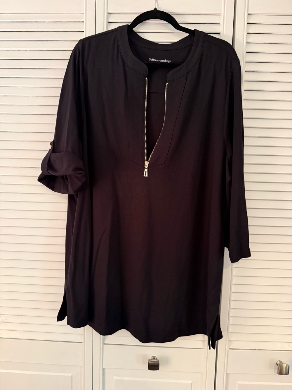 Soft Surroundings Black Zip-Front Tunic with Gold Hardware, NWOT